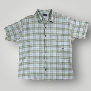 Patagonia Organic Cotton Plaid Shirt Men’s Large Green Short Sleeve Gorpcore